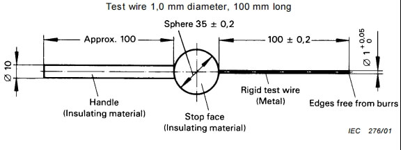 IEC 60529 IP4X 1mm test rod D with 1N - Standard drawing